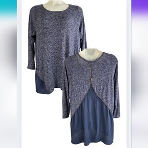 Lane Bryant 14/16 Zipper-Detail Layered Tunic Space-dye Blue 2080-BA